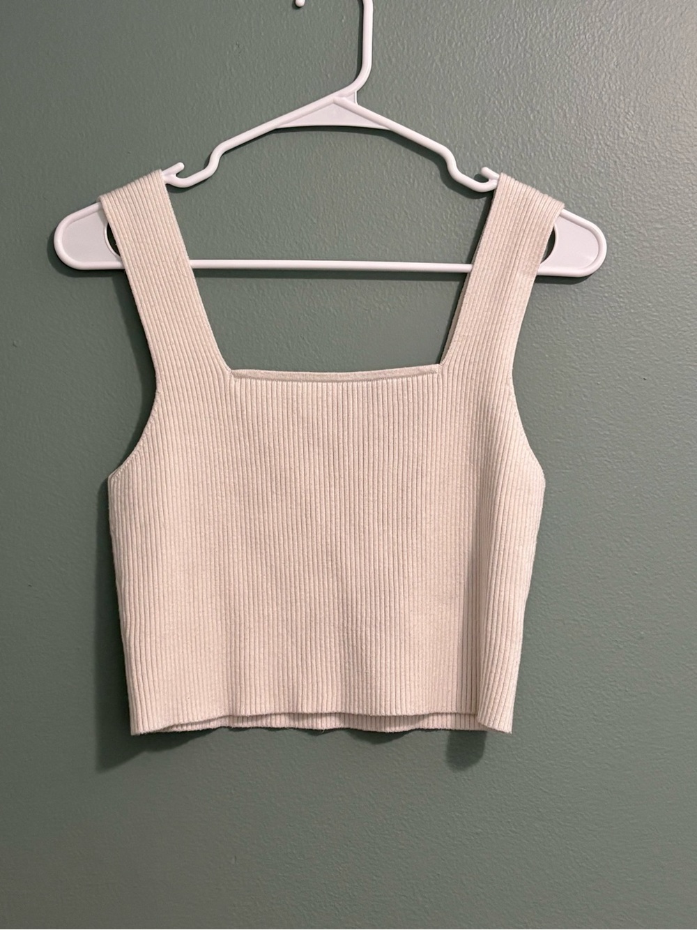 SHEIN Cream Ribbed Square-Neck Crop Tank